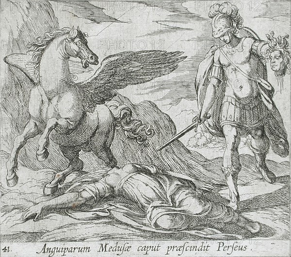 Perseus Killing Medusa, published 1606. Creators: Antonio Tempesta, Wilhelm Janson.