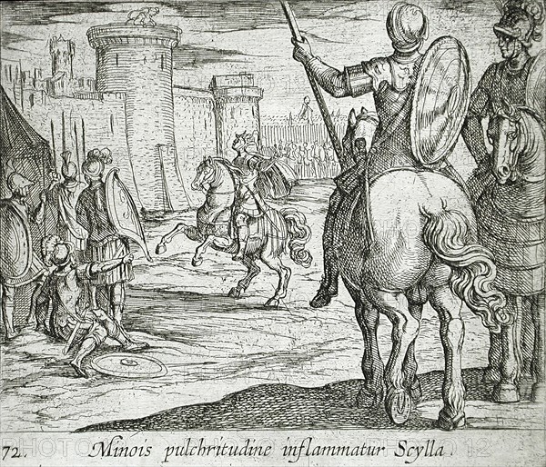 Scylla Watching Minos from the Castle Walls, published 1606. Creators: Antonio Tempesta, Wilhelm Janson.