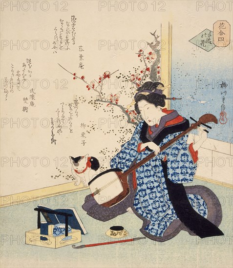 Geisha Tuning a Samisen, c1835. Creator: Yanagawa Shigenobu II.