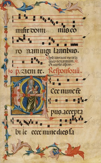 Leaf from an Antiphonary with the Initials E and S. Paul, 14th century. Creator: Unknown.