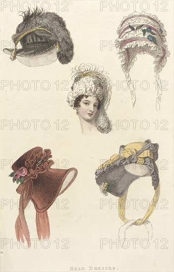 Fashion Plate (Head Dresses), 1823. Creator: Unknown.