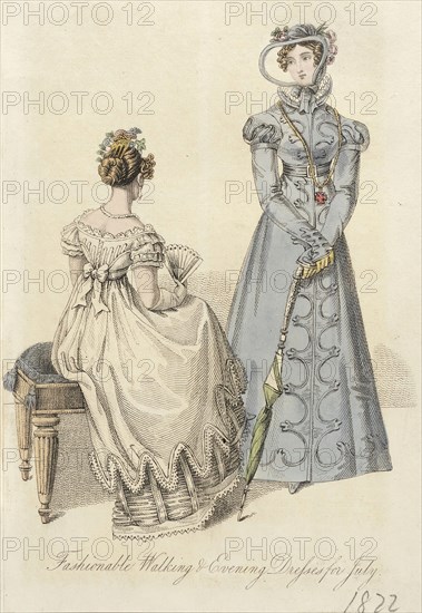 Fashion Plate (Fashionable Walking & Evening Dresses for July), 1822. Creator: Unknown.