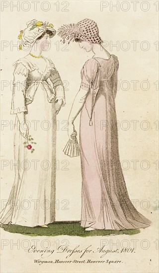 Fashion Plate (Evening Dresses for August, 1801), 1801. Creator: Unknown.