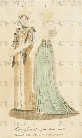 Fashion Plate (Morning Dresses for June, 1802), 1802. Creator: Unknown.