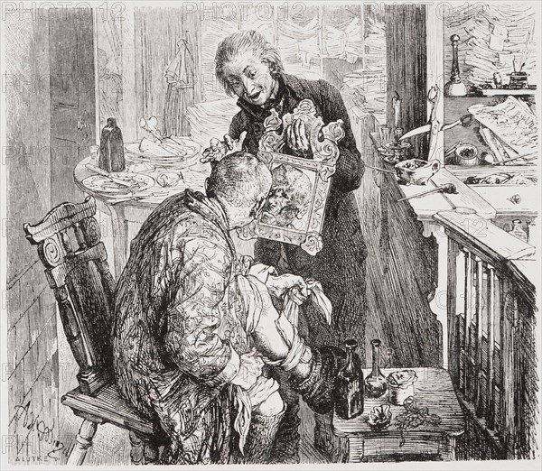Illustration to Act 1 of Heinrich von Kleist's 'The Broken Jug', 1877. Creator: Adolph Menzel.