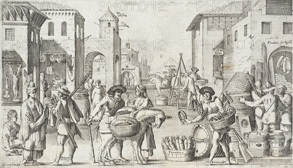 Trades Practiced in Bologna, c1640. Creators: Agostino Parisini, Francesco Curti.