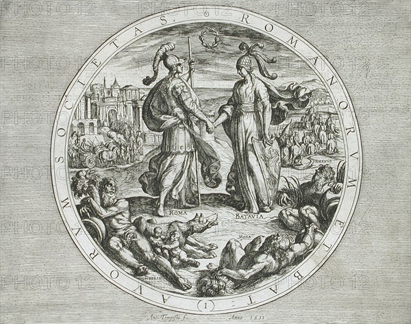 Roma and Batavia, published 1612. Creator: Antonio Tempesta.