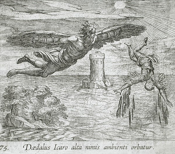 The Fall of Icarus, published 1606. Creators: Antonio Tempesta, Wilhelm Janson.