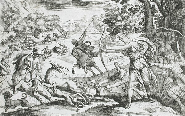 Stag Hunt, 16th century. Creator: Antonio Tempesta.