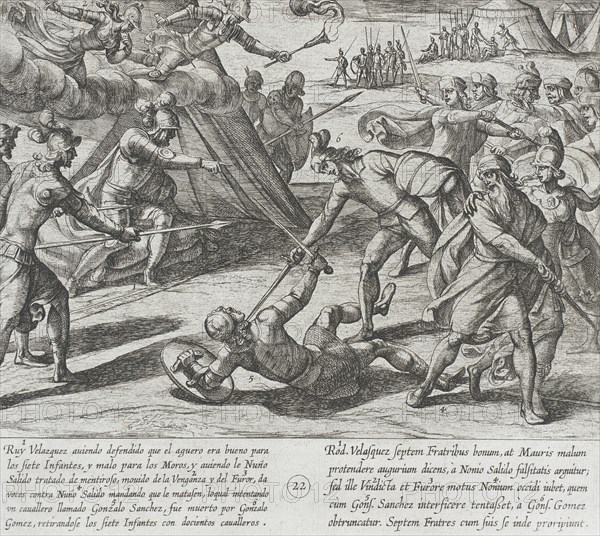 Ruy Velazquez Orders the Death of Nuño Salido, Gonzalez Gomez Comes to His Aid and Kills..., 1612. Creator: Antonio Tempesta.