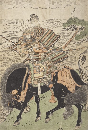Warrior Mounted on a Black Horse (image 1 of 2), c1780s. Creator: Kitao Shigemasa.