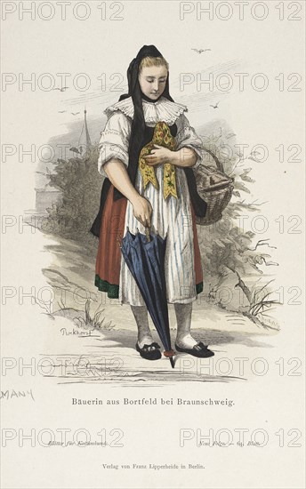 Costume Plate (Bäuerin aus Bortfeld bei Braunschweig), 19th century. Creators: Berhard Plockhorst, R. Henkel.