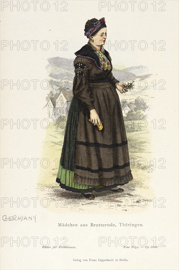 Costume Plate (Mädchen aus Brotterode, Thüringen), 19th century. Creators: Carl Streller, Wilhelm Gustav Friedrich Hasemann.