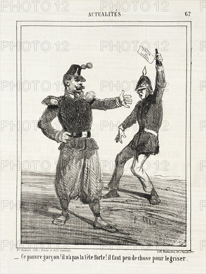 Ce pauvre garçon! Il n'a pas la tête forte! Il faut peu de chose pour le griser. 1864. Creator: Cham.