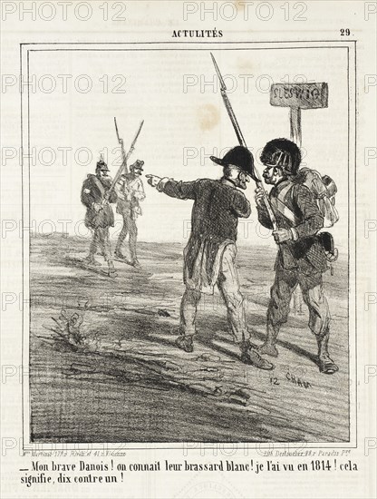 Mon brave Danois! On connait leur brassard blanc. Je l'ai vu en 1814! Cela signifie dix..., 1864. Creator: Cham.