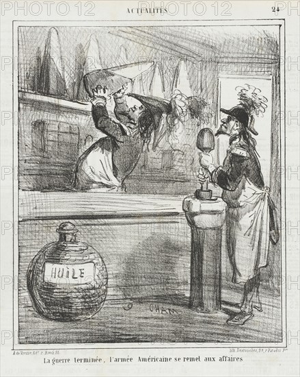 Le guerre [etant] terminée, l'armée Américaine se remet aux affaires, 1866. Creator: Cham.