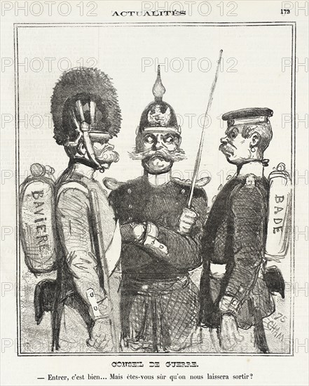 Conseil de guerre. Entrer, c'est bien, mais êtes vous sur qu'on nous laissera sortir, 1870. Creator: Cham.