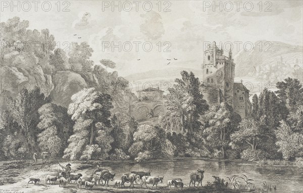 Landscape with Castle and Shepherd Tending Flock, 1704. Creator: Cornelis Ploos van Amstel.