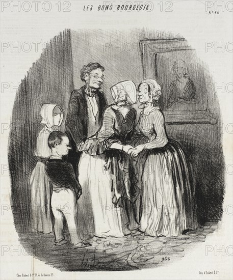 Au nouvel an, visite obligée à la tante Rabourdin, 1847. Creator: Honore Daumier.