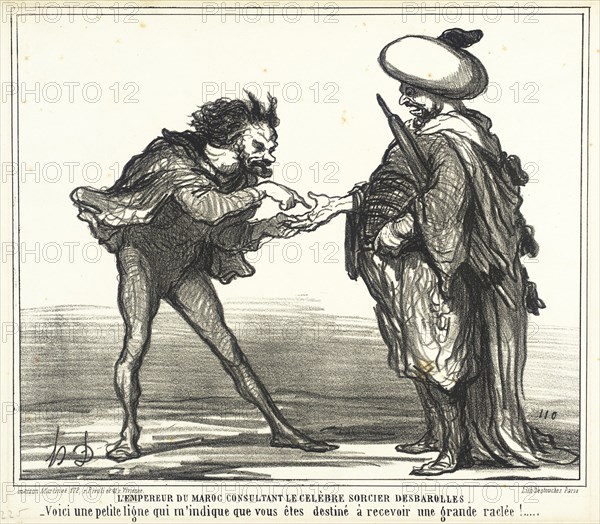 L'Empereur du Maroc consultant le celèbre sorcier Desbarolles, 1859. Creator: Honore Daumier.