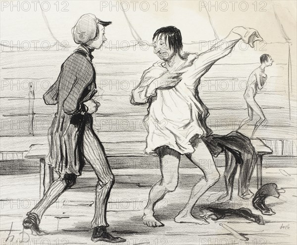 Les Bains à vingt centimes, nouveau style, 1842. Creator: Honore Daumier.