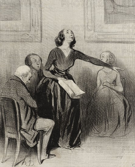 Le Bas-bleu déclamant sa pièce, 1844. Creator: Honore Daumier.