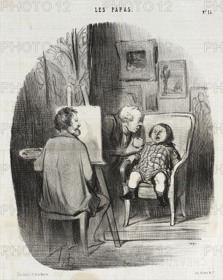 Seule manière de faire poser un enfant avec fruit.., 1847. Creator: Honore Daumier.