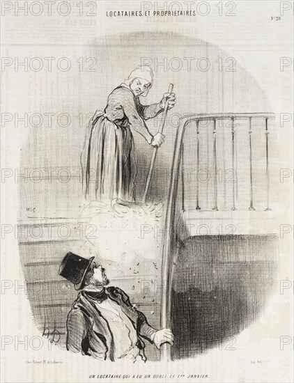 Un locataire qui a eu un oubli le 1er janvier, 1847. Creator: Honore Daumier.