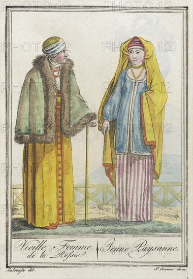 Costumes de Différents Pays, 'Vieille Femme, de la Russie. Jeune Paysanne', c1797. Creator: Jacques Grasset de Saint-Sauveur.