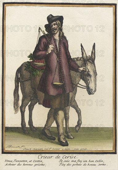 Recueil des modes de la cour de France, 'Crieur de Cerise', after 1674. Creator: Henri Bonnart.