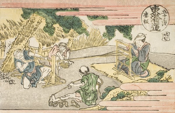 Akasaka (numbered 37); Fujikawa (numbered 38) (image 4 of 4), c1802. Creator: Hokusai.