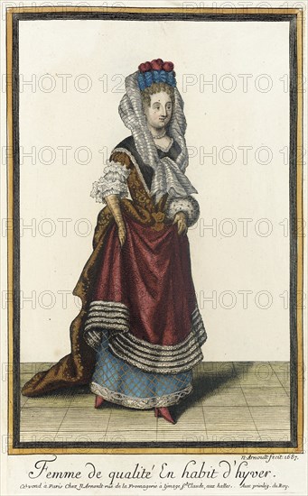 Recueil des modes de la cour de France, 'Femme de Qualité en Habit d'Hyver', 1687. Creator: Nicolas Arnoult.