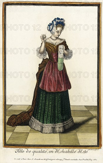 Recueil des modes de la cour de France, 'Fille de Qualité, en d'Eshabillé d'Este', 1687. Creator: Nicolas Arnoult.