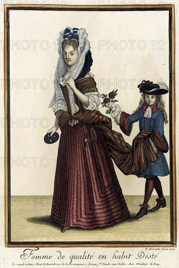 Recueil des modes de la cour de France, 'Femme de Qualité en Habit d'Esté', 1687. Creator: Nicolas Arnoult.