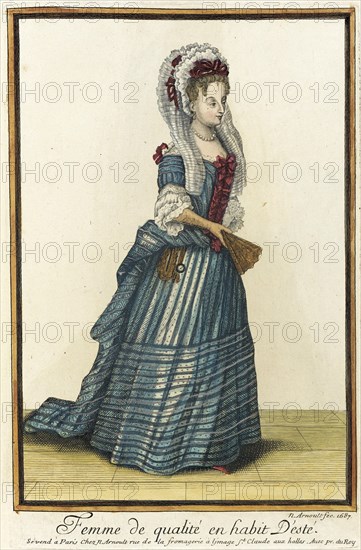 Recueil des modes de la cour de France, 'Femme de Qualité en Habit d'Esté', 1687. Creator: Nicolas Arnoult.