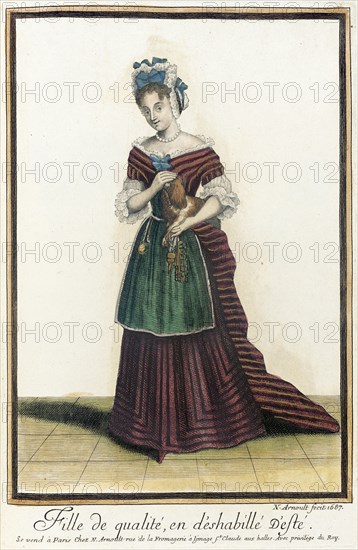 Recueil des modes de la cour de France, 'Fille de Qualité, en d'Eshabillé d'Esté', 1687. Creator: Nicolas Arnoult.