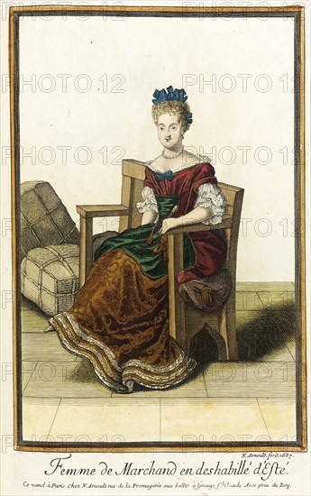 Recueil des modes de la cour de France, 'Femme de Marchand en Deshabillé d'Esté', 1687. Creator: Nicolas Arnoult.