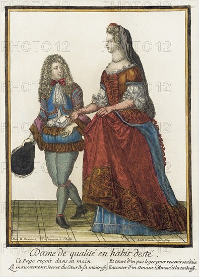 Recueil des modes de la cour de France, 'Dame de Qualité en Habit dEsté', between c1678 and c1693. Creator: Nicolas Bonnart.