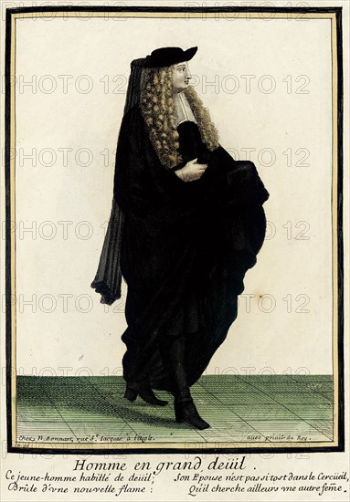 Recueil des modes de la cour de France, 'Homme en Grand Deüil', between 1670 and 1683. Creators: Nicolas Bonnart, Jean-Baptiste Bonnart.