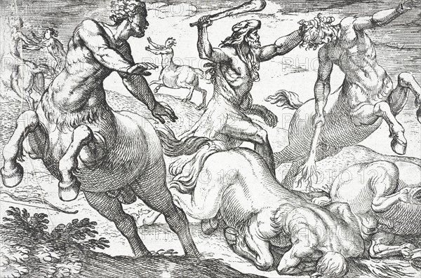 Hercules and the Centaurs, 1608. Creators: Nicolaus van Aelst, Antonio Tempesta.