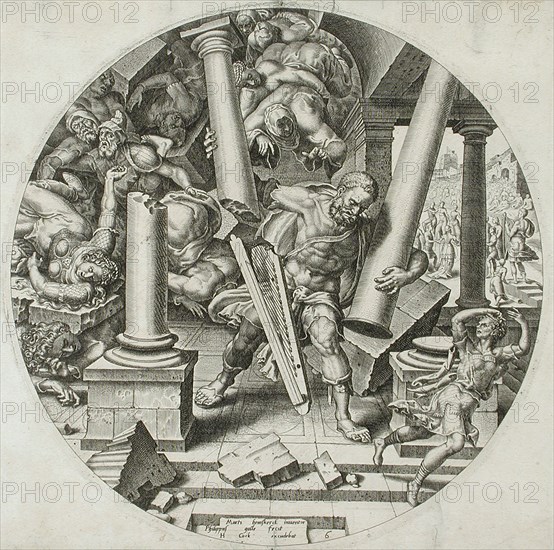 Samson Destroying the Temple, c1560. Creator: Philip Galle.