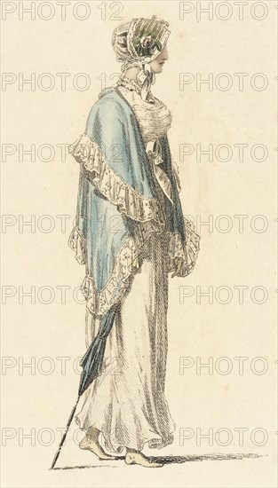 Fashion Plate (Promenade Dress), 1813. Creator: Rudolph Ackermann.