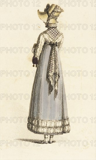 Fashion Plate (Walking Dress), 1814. Creator: Rudolph Ackermann.