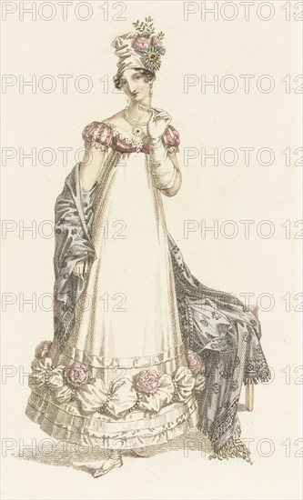 Fashion Plate (Evening Dress), 1818. Creator: Rudolph Ackermann.