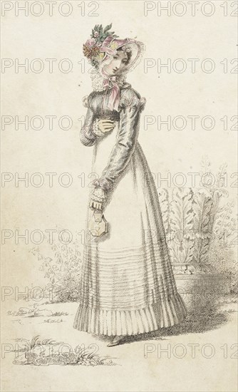 Fashion Plate (Walking Dress), 1820. Creator: Rudolph Ackermann.