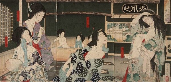 Summer: Women Bathing at the Daishoro, 1883. Creator: Tsukioka Yoshitoshi.