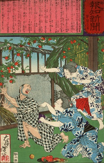 Kino Stabbing Her Husband with a Fruit Knife, 1875. Creator: Tsukioka Yoshitoshi.