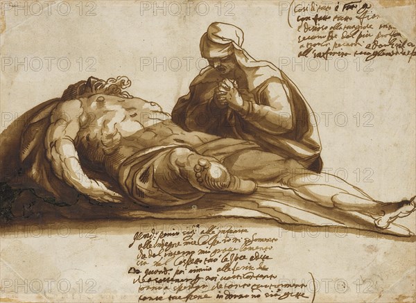 A Woman Praying over the Dead Body of Christ, 17th century. Creator: Unknown.