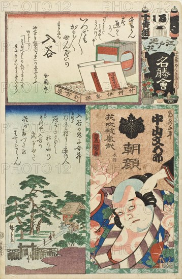 Iriya; The Actor Nakayama Bungoro as Asagao, 1863. Creators: Utagawa Kunisada, Hiroshige II, Sadahide Utagawa.