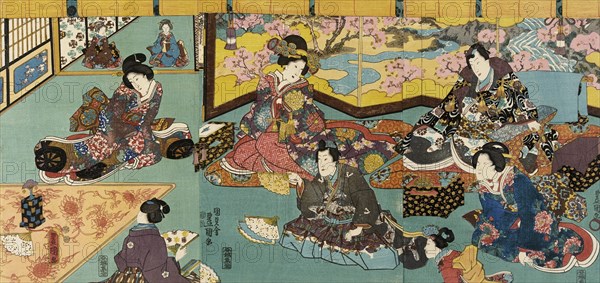 Fashionable Man Entertained in a House of Pleasure, circa 1847-1852. Creator: Utagawa Kunisada.